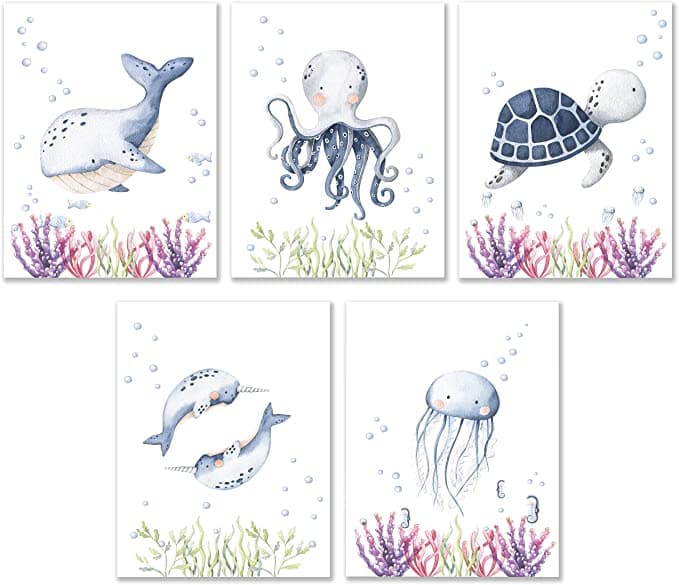 5er Set Kinderposter Wal